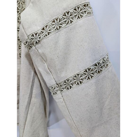 Beige Boho Embroidered Peasant Top Linen Blend Size Large - Picture 3 of 6